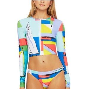 RARE Polo Ralph Lauren nautical sailboat graphic print rash guard Swim Top Small